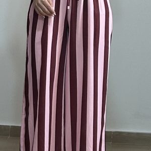 Pantalón raya burdeos y rosa